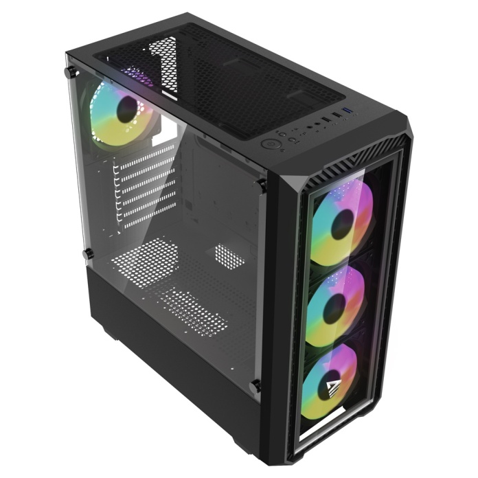 miejsca montażowe na dziesięć wentylatorów w obudowie SAVIO NOCTIS GLASS RGB X1